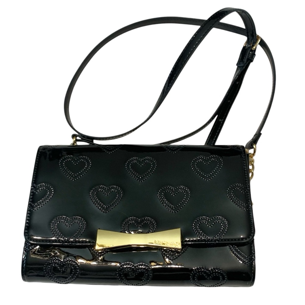 BETSEY JOHNSON Embossed Heart Crossbody Bag with Gold Hardware